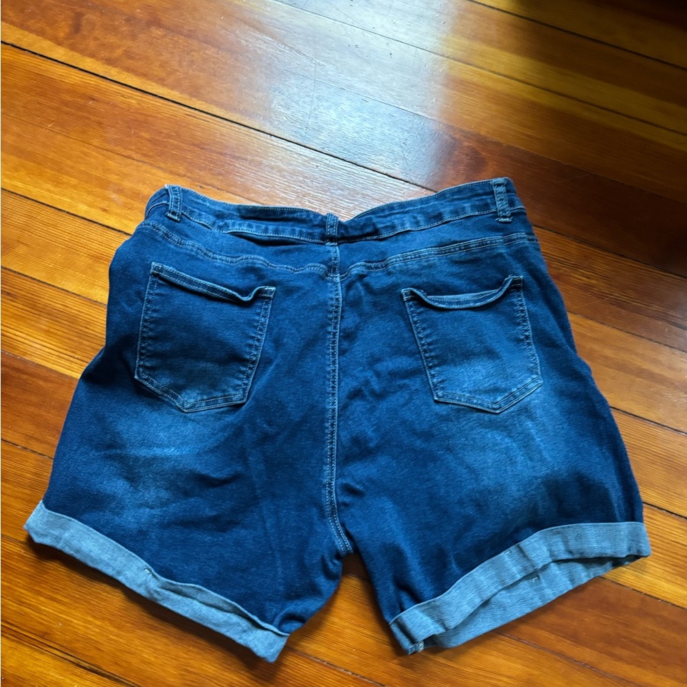 Blue Jean Shorts with Rolled Hems and Distressed Look